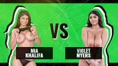 Abspielen Kampf der Babys - Mia Khalifa vs. Reddish Blue Myers - Kollision der großbusigen muslimischen Titanen