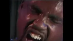 Play Tattooed male licks horny pussy of dark-skinned bitch in black high boots before hard fucking
